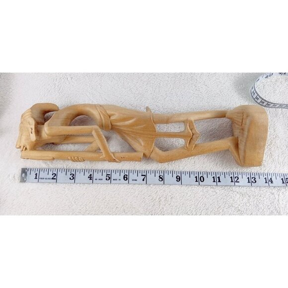 MCM Indonesian Carved Pair 14" Wooden Sculptures Musicians Windpipes 50s-60s - Picture 13 of 13